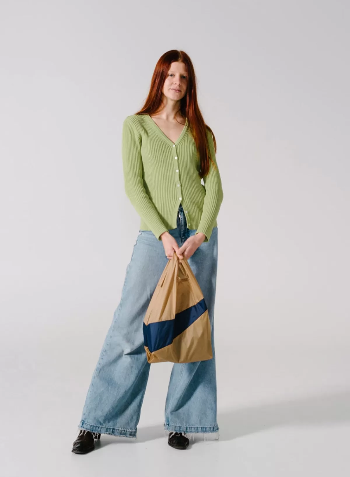 SUSAN BIJL Camel & Navy MEDIUM< The New Shopping Bag